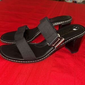 Donald J. Pliner Black Strappy Heels w/ White Trim & Silver Hardware Size 8